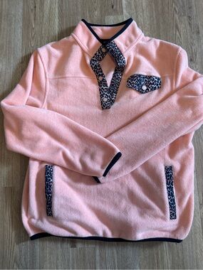 Cinch youth girls peach & leopard fleece pullover